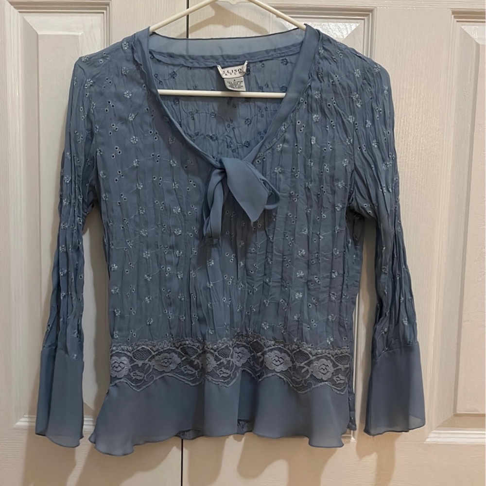 Blue lace detailed blouse